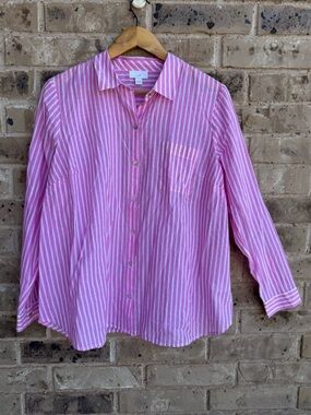 J. Jill Pink and White Striped Button-Down Shirt